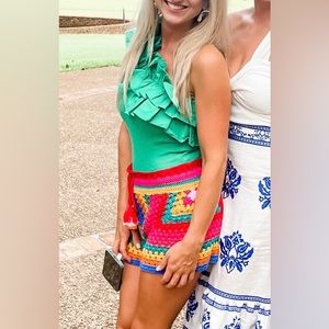 Farm Rio Rainbow Square Crochet Shorts